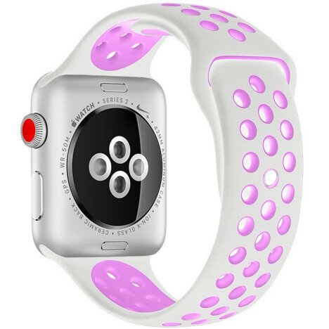 Curea iUni compatibila cu Apple Watch 1/2/3/4/5/6/7, 42mm, Silicon Sport, Alb/Mov