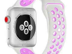 Curea iUni compatibila cu Apple Watch 1/2/3/4/5/6/7, 38mm, Silicon Sport, Alb/Mov